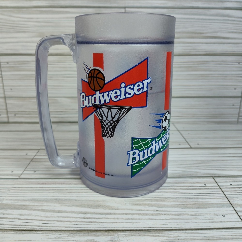 Vintage 1998 Budweiser Thermo-Serv Freezable Mug Anheuser-Busch Sports Themed